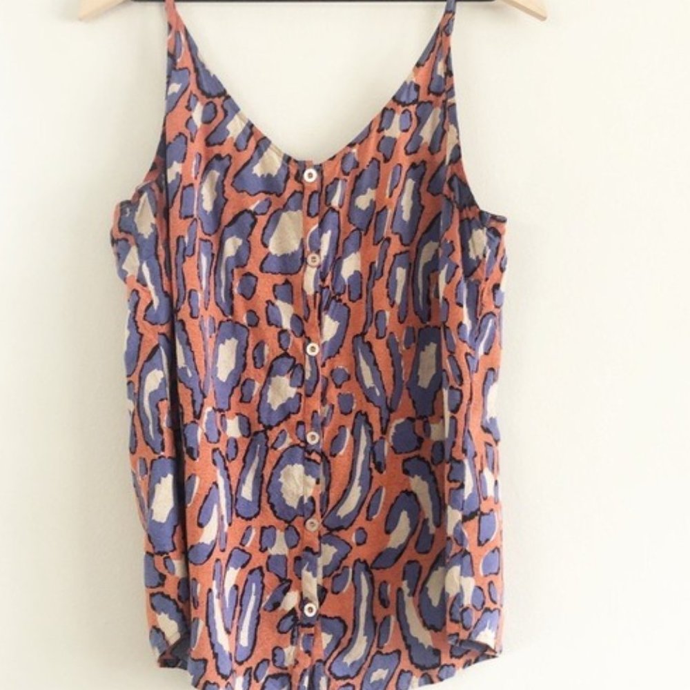 CAbi Animal Print Button Down Isla Cami Tank Sz Lg